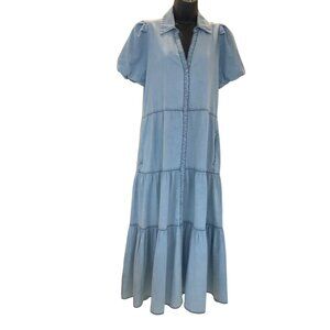 ELAN womens tiered denim cotton maxi dress 36 ch 44 hip 52 long